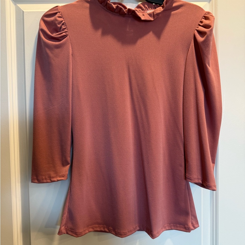 Rose Ruffled Blouse with Puff Sleeves and Peter Pan Collar